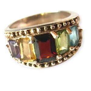 SCBS Vintage Estate Sterling Silver "Mother" ring, garnet amethyst etc. Sz 6